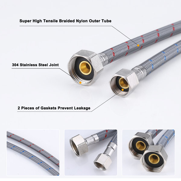 WOWOW Faucet Supply Lines, Bathroom Kitchen Faucet Connector Braided ...